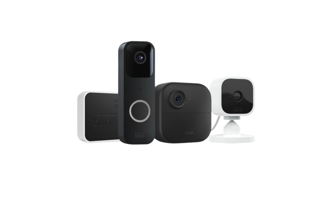 Blink Whole Home Bundle featuring smart video doorbell and indoor security cameras, designed for comprehensive home monitoring and protection.