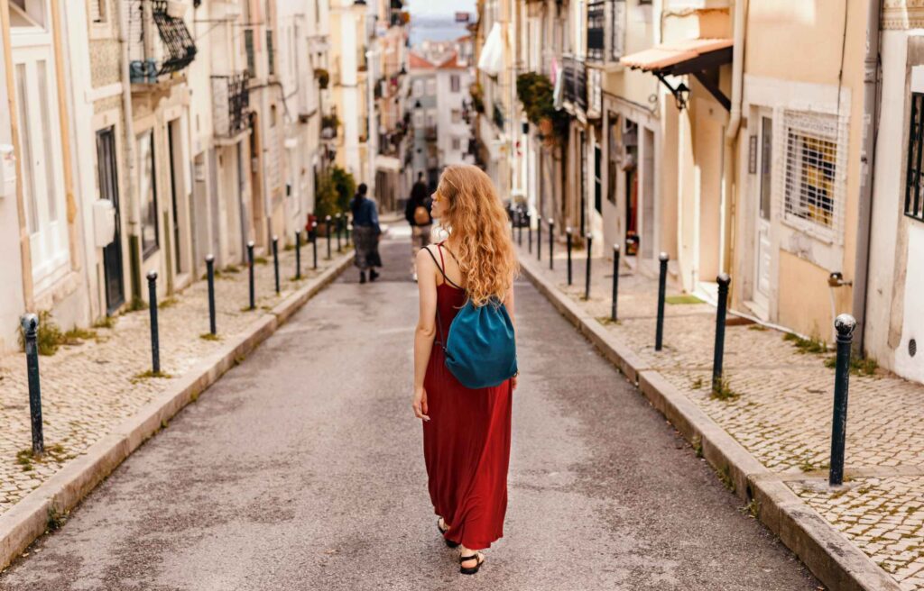 Backpack Women Walking on Spain Street