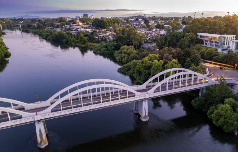 Waikato River towards the CBD, over the city of Hamilton CBD