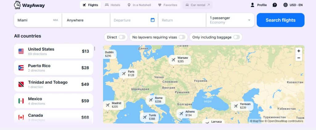 wayaway pricing map