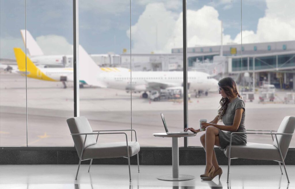 Woman sitting in an airport lounge