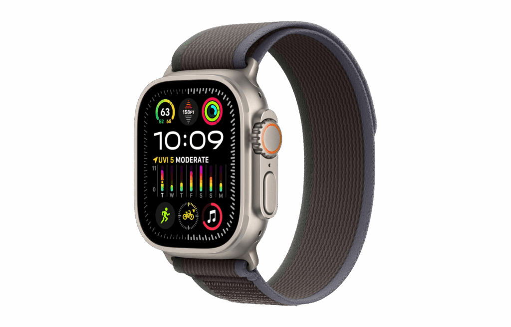 Apple Watch Ultra 2 with rugged design and colorful activity display.
