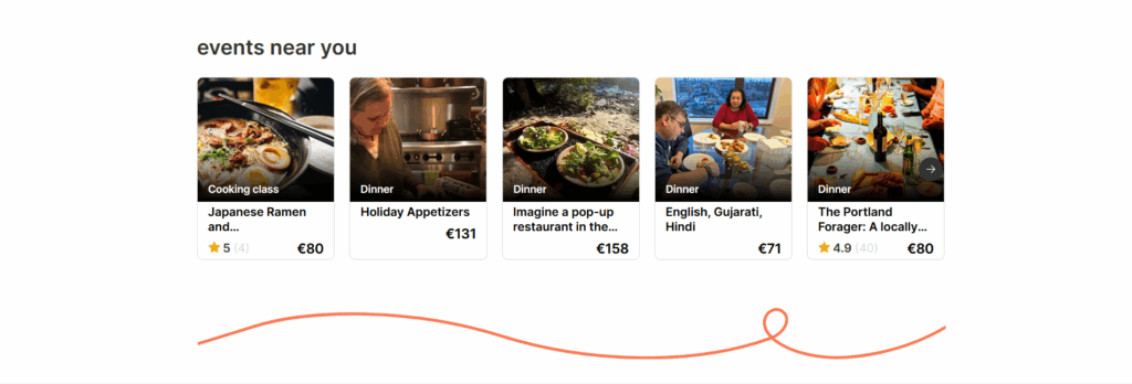 EatWith listing of local experiences including cooking classes, dinners, and cultural meals offered by hosts.