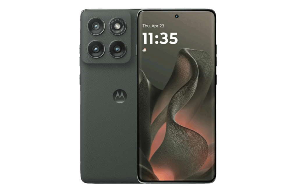 Motorola Edge smartphone with triple-camera setup and curved display.