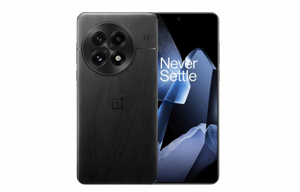 OnePlus 13 smartphone in black with circular quad-camera design.