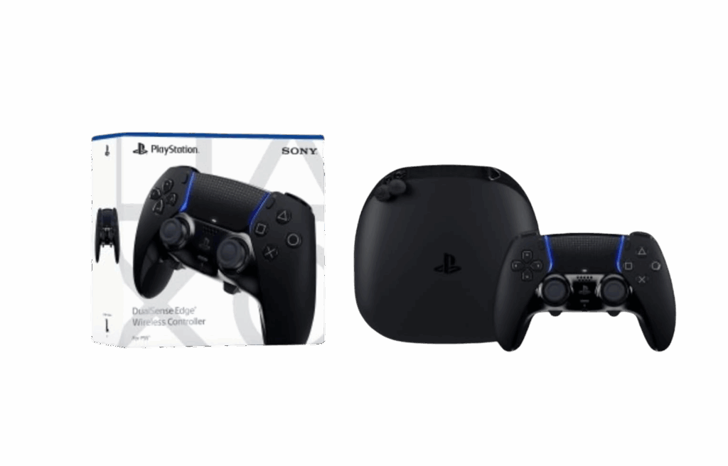 PlayStation DualSense Edge wireless controller with case and packaging.
