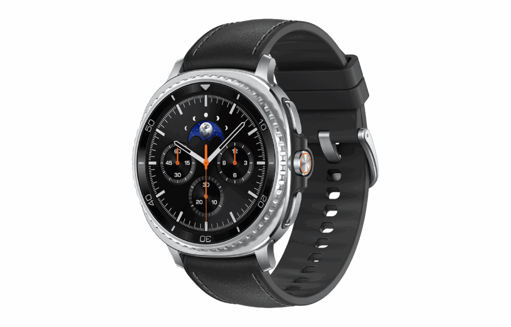 Samsung Galaxy Watch 8 Classic with stainless frame and black strap.