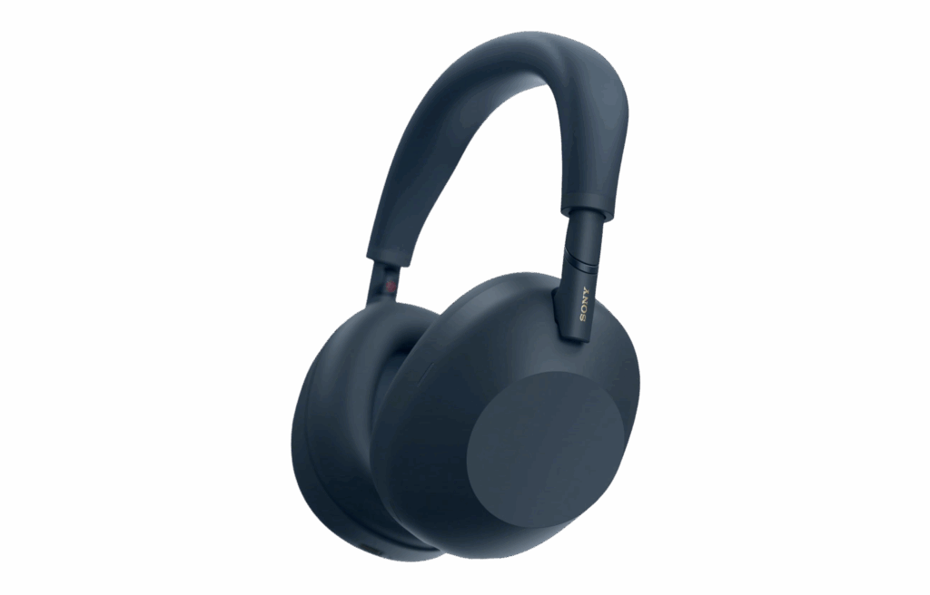 Sony WH-1000XM6 noise-canceling headphones in dark blue.