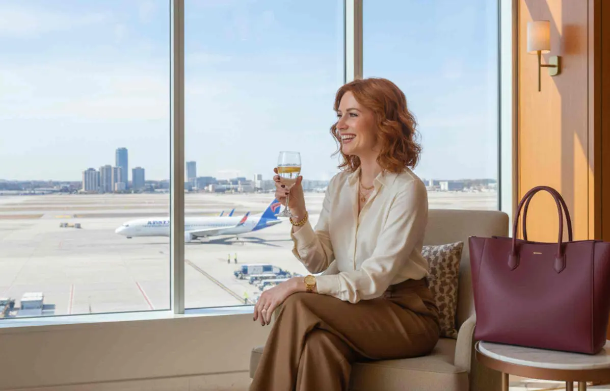 Traveler relaxing in an airport lounge illustrating chase ritz-carlton card guest policy changes in 2026.