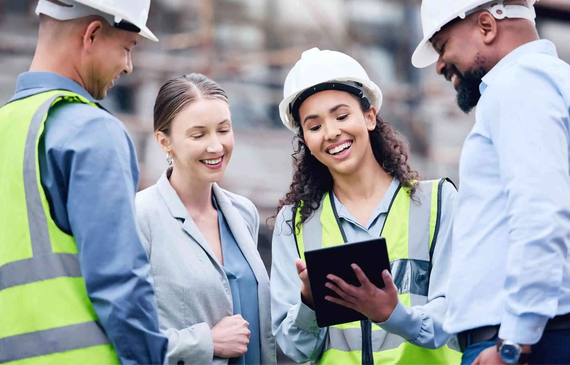 Engineers reviewing plans on site