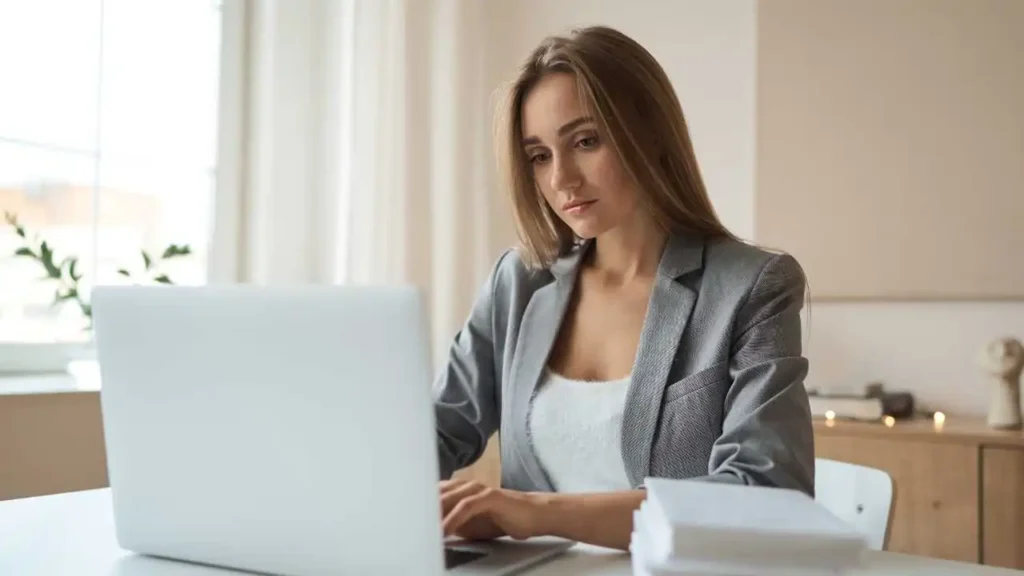 woman working on laptop choosing options between Traditional Banks vs Neobanks