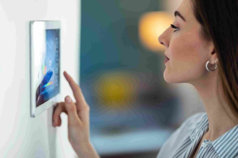 woman checking the apartment security setup