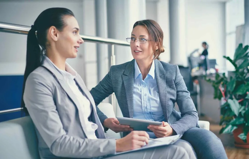 Woman explaining corporate relocation process