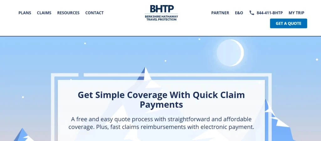Berkshire Hathaway Travel Protection homepage with quote button.