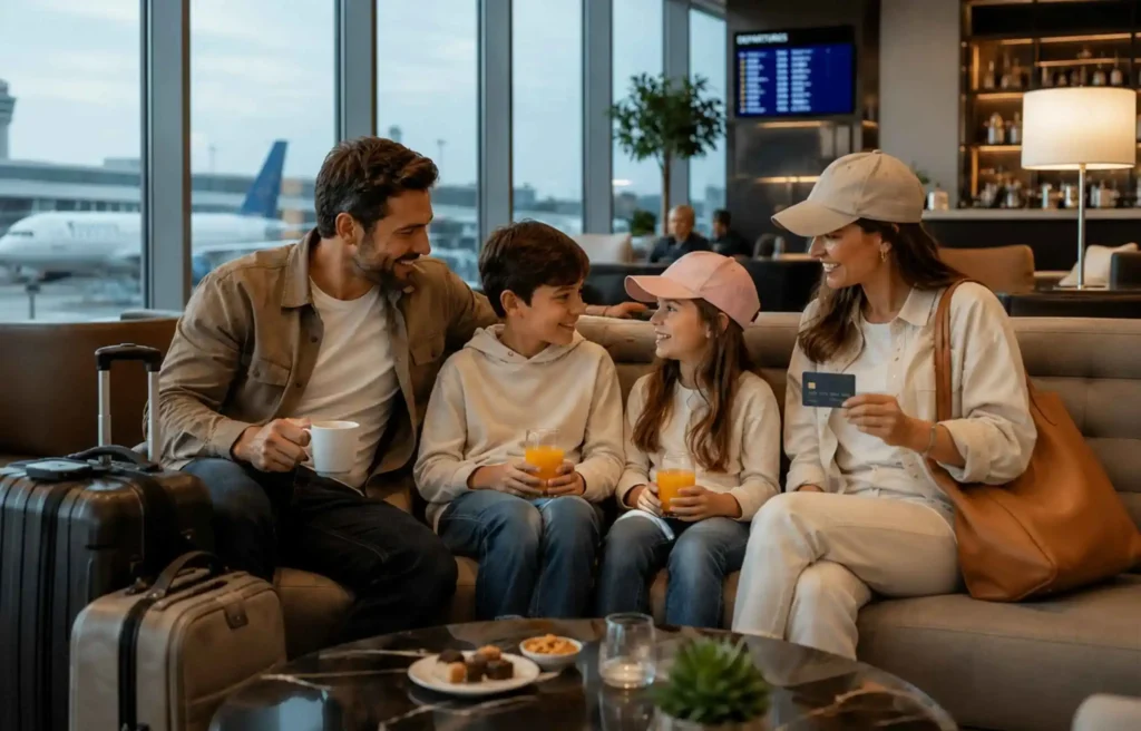 Best credit cards for family travel help families relax in airport lounges before flights.