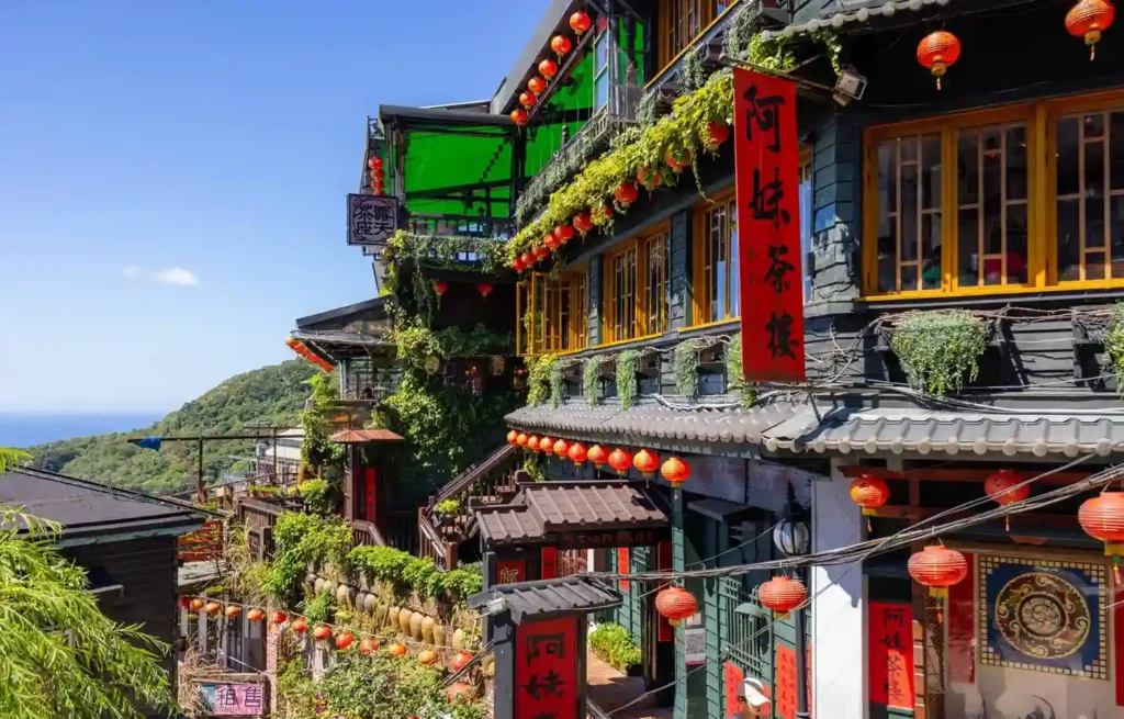 Lantern-lit teahouses and hillside views in Jiufen near Taipei, Taiwan.