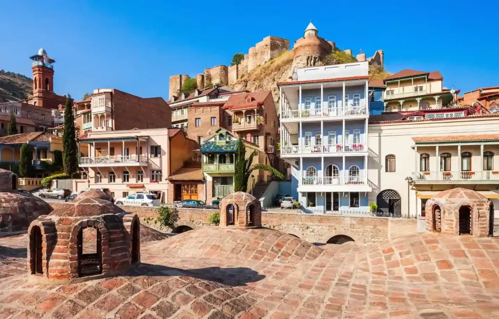 Historic Tbilisi buildings and Narikala Fortress above the old town