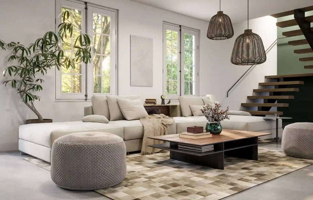 Furnished living room representing double housing costs during a job relocation.